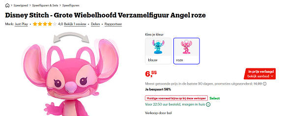 Disney Stitch: Grote Wiebelhoofd Verzamelfiguur Angel roze