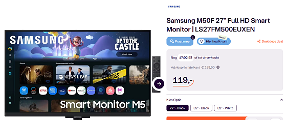 🖥️ Samsung M50F Smart Monitor — tot 54% korting!