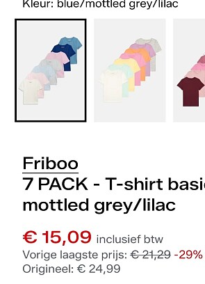 7 t-shirts voor 15,09€ ofwel 2,15€ per t-shirt