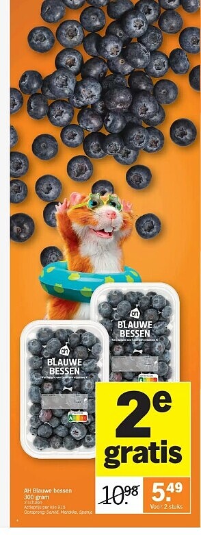 Blauwe bessen 300 gram 1+1 gratis bij ah