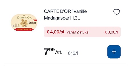 Carte D’Or vanille ijs Madagascar 1,3L -50%