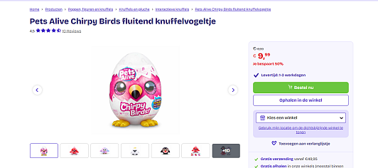 Interactief fluitend knuffelvogeltje 🎶 Pets Alive Chirpy Birds fluitend knuffelvogeltje