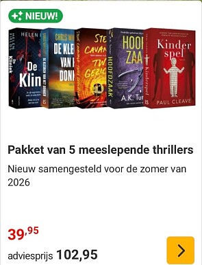 Pakket met 5 zomerthrillers voor 39,95€ op nieuwsbladshop