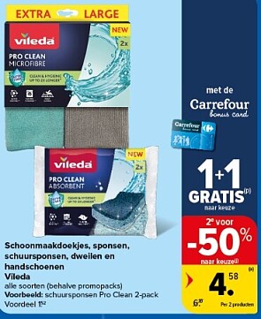 Vileda doekjes en sponsen pro clean 1+1 in combinatie met coupon