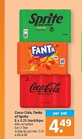 Frisdranken coca cola, fanta of Sprite 8x25 cl voor 4,49€