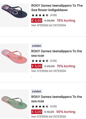Roxy slippers -75%