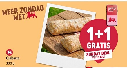1+1 gratis ciabatta bij Delhaize op 12 juli
