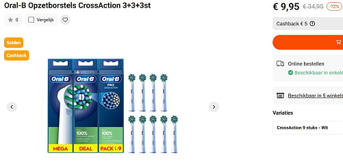 9 Oral-B Opzetborstels CrossAction voor 4,95 euro