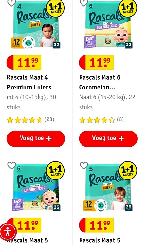 Rascals luiers en luierbroekjes 1+1 gratis
