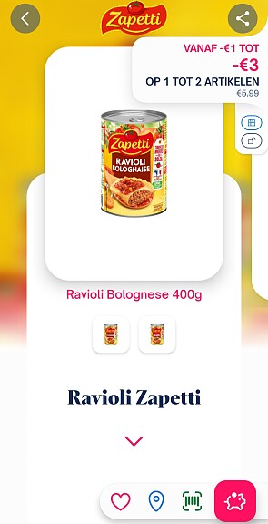 Vanaf -€1 tot -€3 ravioli zapetti
