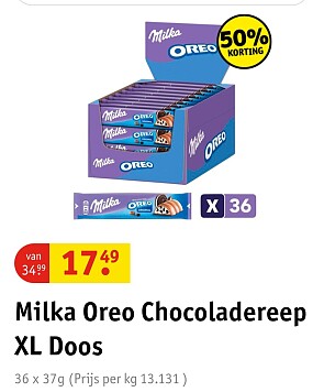 -50% Milka Oreo Chocoladereep XL Doos 36 x 37g