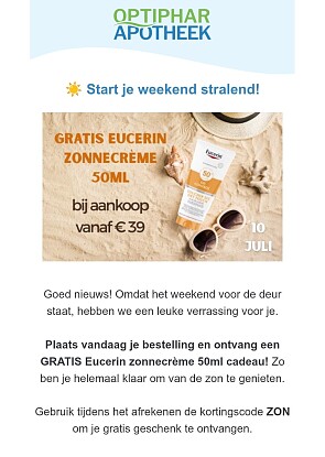 Optiphar: gratis Eucerin zonnecrème