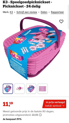 K3 - Speelgoedpicknickset - Picknickset - 24 delig -51%