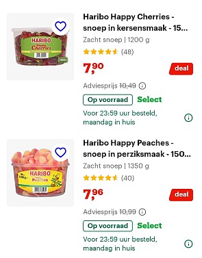 Haribo 5,26€ per kilo bij bol