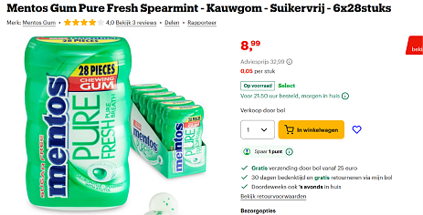Mentos Gum Pure Fresh Spearmint