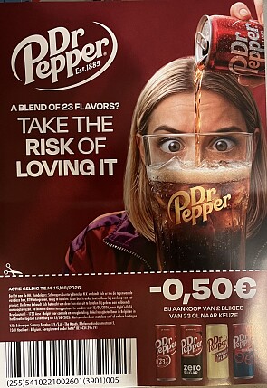 Dr pepper coupon aan kassa Colruyt