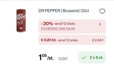 Dr pepper bruisend 33 cl in promo + coupon