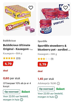 Tot 72% op kauwgom bij Bol