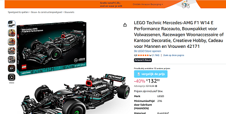 🏎️ Lego Technic Mercedes-amg f1 w14: 40% korting 🏎️