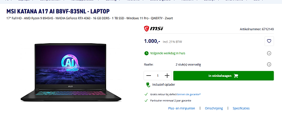 💻 MSI Katana A17 AI B8VF-835NL Laptop