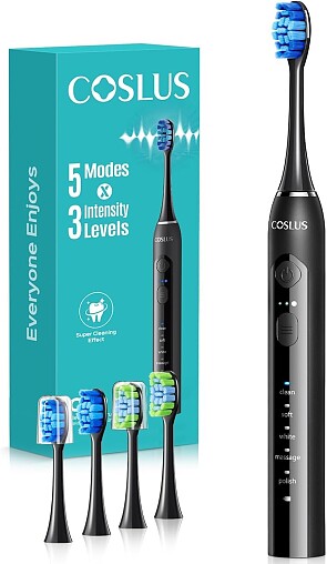 COSLUS C30 professionele sonische tandenborstel met 5 modi, 30 dagen accu en 4 opzetborstels
