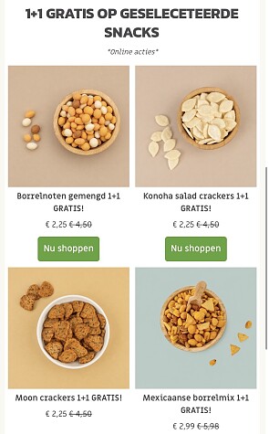 1+1 GRATIS OP GESELECETEERDE SNACKS