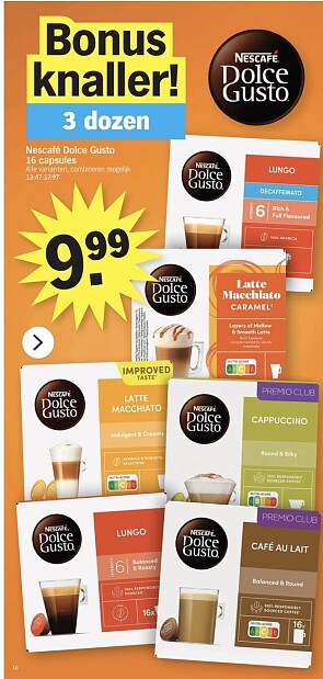 Nescafé dolce gusto 16 caps 3 dozen voor 9,99€