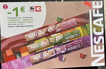 Coupon Nescafé farmers origins aan rek bij Delhaize