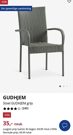 GUDHJEM grijze stapelstoel tuin -50%