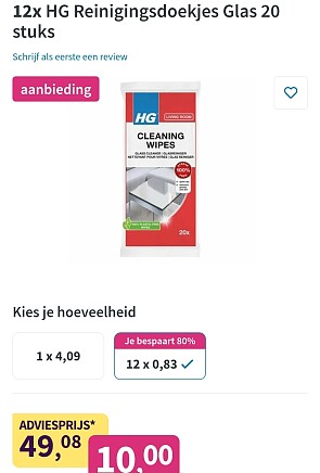 12x HG Reinigingsdoekjes Glas 20 stuks