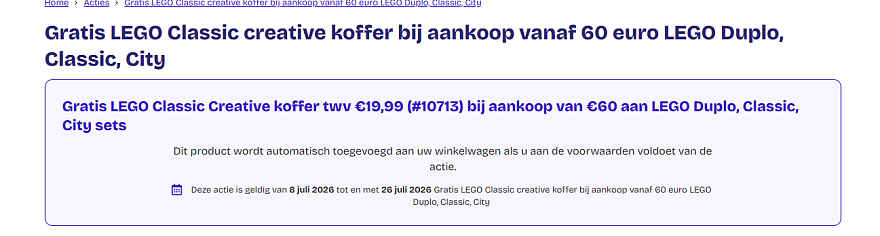 🧱 Gratis LEGO Classic Creative Koffer bij aankoop LEGO Duplo, Classic of City bij Dreamland