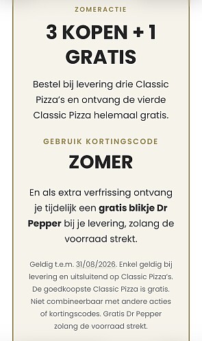 3 KOPEN + 1 GRATIS Pizza