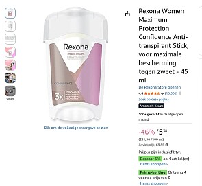 4 rexona sticks voor 15,06€ ipv 39,96€ bij Amazon NL!
