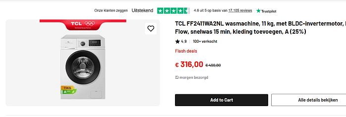🧺⚡ TCL FF2411WA2NL Wasmachine - 11kg