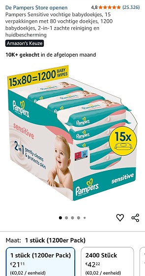 Pampers Sensitive Billendoekjes 15 x 80