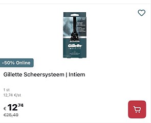Gillette scheersysteem intiem 1 stuk -50% op Delhaize.be