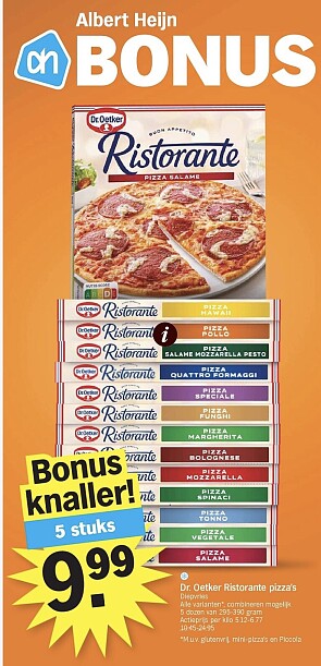 Dr Oetker pizza’s 5 voor slechts 9,99€ bij ah
