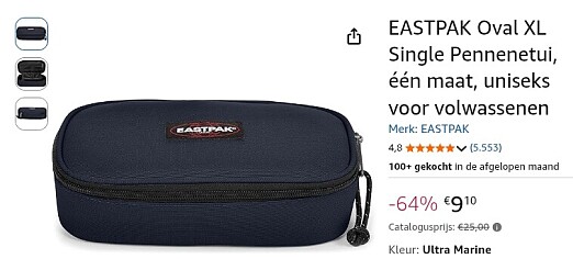Eastpak pennenzak met opbergvakje 9,10€!