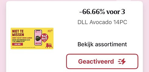 Avocado 1+2 gratis in de Delhaize app