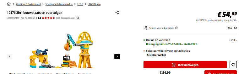 🚧🧱 LEGO Duplo 10476 - 3-in-1 Bouwplaats & Voertuigen