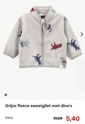 Grijze fleece sweatgilet met dino's -70%
