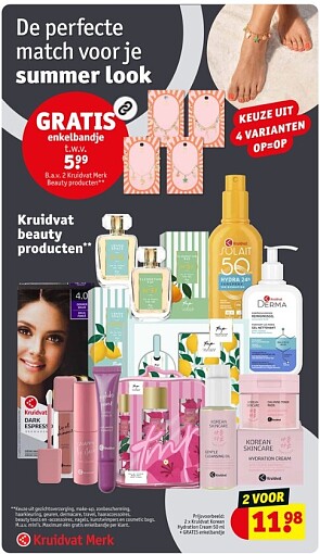 Gratis enkelbandje bij aankoop 2 Kruidvat merk producten