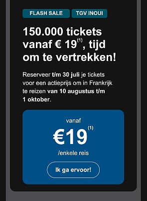 🚄 TGV INOUI Flash Sale - 150.000 tickets vanaf €19!