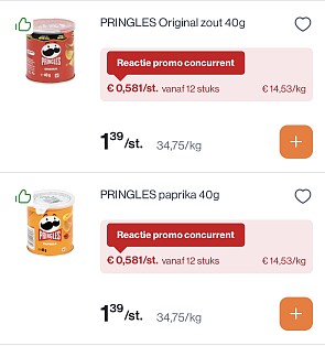 Pringles 40 gram goedkoper