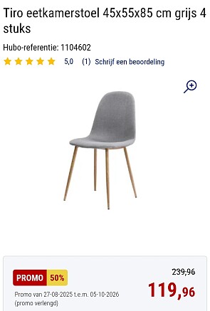 Tiro eetkamerstoel grijs 4 stuks -50%