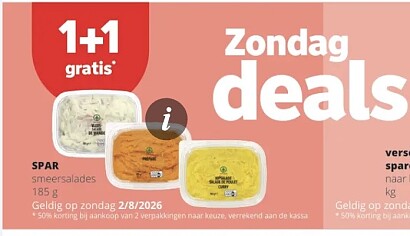 1+1 gratis op smeersalade bij spar (Colruyt) op 2/8/26