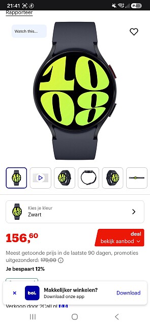 Samsung galacy watch 6 voor 156,60 euro