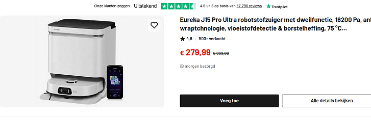 EUREKA J15 Pro Ultra robotstofzuiger met dweilfunctie