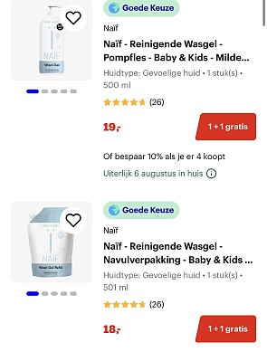 1 + 1 gratis op Naïf