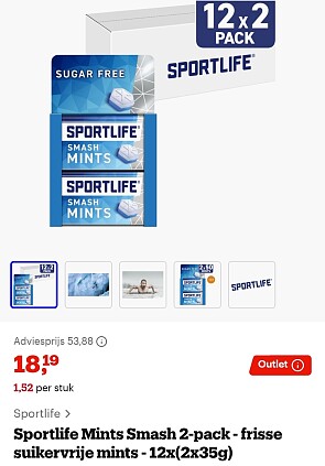 Sportlife Smash Mints suikervrij 12×(2×35g)